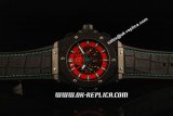 Hublot King Power Automatic Movement PVD Case with Red Dial and Black Rubber Strap - Green Markers