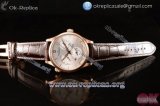 Jaeger Lecoultre Master Georgraphic Miyota 9015 Automatic Rose Gold Case with White Dial Stick/Arabic Numeral Markers and Brown Leather Strap - 1:1 Origianl