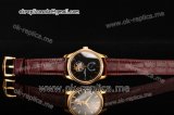 Patek Philippe Calatrava Tourbillon Swiss ETA 2824 Automatic Yellow Gold Case with Black Dial Stick Markers and Brown Leather Strap