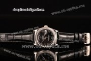 Rolex Day-Date Clone Rolex 3135 Automatic Steel Case with Black Dial Roman Numeral Markers and Black Leather Strap (BP)