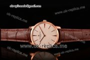 Vacheron Constantin Patrimony Miyota 9015 Automatic Rose Gold Case with White Dial Stick Markers and Brown Leather Strap