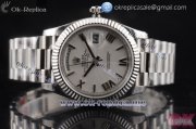 Rolex Day-Date Clone Rolex 3255 Automatic Steel Case with White Dial Roman Numeral Markers and Stainless Steel Bracelet (AAAF)