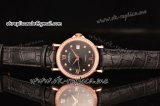 Patek Philippe Calatrava Swiss ETA 2824 Automatic Rose Gold Case with Black Dial Diamonds Bezel and Black Leather Strap