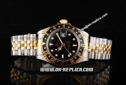 Rolex GMT Master II Automatic Movement Black Dial with Black Bezel and White Markers-Two Tone Strap