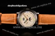 Panerai Luminor Vintage Moon Phase PAM 596 Asia Automatic PVD Case with White Dial Green Markers and Brown Leather Strap