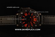 U-Boat U-42 Automatic Movement PVD Case with Black Dial and Black Leather Strap - Red Markers