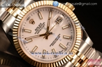 Rolex Datejust 37mm Swiss ETA 2836 Automatic Yellow Gold Case with White Dial Stick Markers and Two Tone Bracelet (BP)