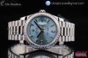 Rolex Day-Date Swiss ETA 2836 Automatic Steel Case with Blue Dial Stick Markers Diamonds Bezel and Stainless Steel Bracelet (BP)