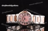 Cartier Ballon Bleu Medium Swiss Quartz Steel Case with Pink MOP Dial Roman Markers and Two Tone Strap