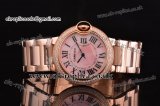 Cartier Ballon Bleu Medium Swiss Quartz Diamond Bezel Rose Gold Case with Pink MOP Dial Roman Markers