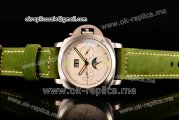 Panerai Luminor Vintage Moon Phase PAM 595 Asia Automatic Steel Case with White Dial Green Markers and Green Leather Strap