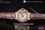 Cartier Ballon Bleu Medium Asia Automatic Rose Gold Case with Beige Dial Brown Leather Strap and Roman Numeral Markers (YF)