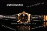 Rolex Day-Date Clone Rolex 3135 Automatic Yellow Gold Case with Black Dial Roman Numeral Markers and Black Leather Strap (BP)