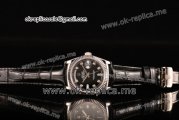 Rolex Day-Date Clone Rolex 3135 Automatic Steel Case with Black Dial Diamonds Markers and Black Leather Strap (BP)