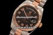 Rolex Day Date Swiss ETA 2836 Automatic Movement Black Dial with Rose Gold Bezel and Numeral Marker-Two Tone Strap