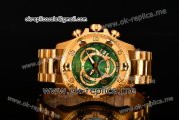 Invicta Orignial Excursion Chrono Swiss Ronda 5040 D Quartz Full Yellow Gold with Green Dial and Arabic Numeral Markers