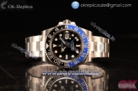 Rolex GMT-Master II Clone Rolex 3186 Automatic 904 Steel Case With Black Dial Dots Markers and Steel Bracelet - 1:1 Original(NOOB)