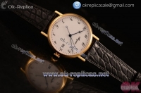 Breguet Classique Miyota 9015 Automatic Yellow Gold Case with White Dial Arabic Numeral Markers and Black Leather Strap (AAAF)