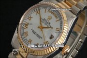 Rolex Day-Date Swiss ETA 2836 Automatic Movement White Dial with RG Bezel and Rome Numeral Marker-Two Tone Strap