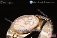 Rolex Datejust 37mm Swiss ETA 2836 Automatic Yellow Gold Case with White Dial Stick Markers and Two Tone Bracelet (BP)