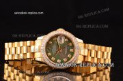 Rolex Datejust 29mm President Asia 2813 Automatic Full Gold with Diamond Bezel and Green MOP Dial - ETA Coating