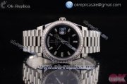 Rolex Day-Date Swiss ETA 2836 Automatic Steel Case with Black Dial Stick Markers Diamonds Bezel and Stainless Steel Bracelet (BP)