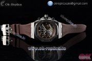 Audemars Piguet Royal Oak Offshore Tourbillon Chronograph Miyota Quartz Steel Case with Skeleton Dial Stick Markers and Brown Rubber Strap