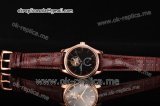 Patek Philippe Calatrava Tourbillon Swiss ETA 2824 Automatic Rose Gold Case with Black Dial Stick Markers and Brown Leather Strap