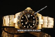 Rolex GMT Master II Automatic Movement Full Gold with Ceramic Bezel-Black Dial and White Dot Markers