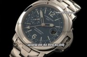 Panerai PAM 089 Luminor GMT Swiss Valjoux 7750 Automatic Movement Silver Case with Blue Dial and SS Strap-Green Markers