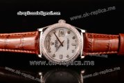 Rolex Day-Date Swiss ETA 2836 Automatic Steel Case with White Dial Diamonds Markers Diamonds Bezel and Brown Leather Strap (BP)