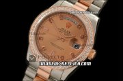 Rolex Day-Date Swiss ETA 2836 Automatic Movement RG Dial with RG/Diamond Bezel and Marker-Two Tone Strap