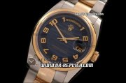 Rolex Day Date Swiss ETA 2836 Automatic Movement Blue waviness Dial with Gold Smooth Bezel and Numeral Marker-Two Tone Strap