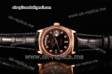 Rolex Day-Date Swiss ETA 2836 Automatic Rose Gold Case with Black Dial Diamonds Markers and Black Leather Strap (BP)