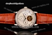 Vacheron Constantin Malte Asia Automatic Steel Case with White Dial Diamonds Bezel and Brown Leather Strap